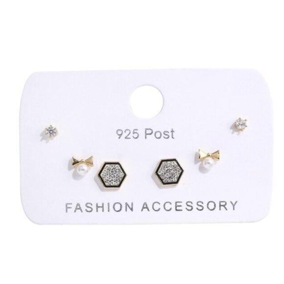 6 PCS NEW Silver Simple Square Earrings - Picture 4 of 4